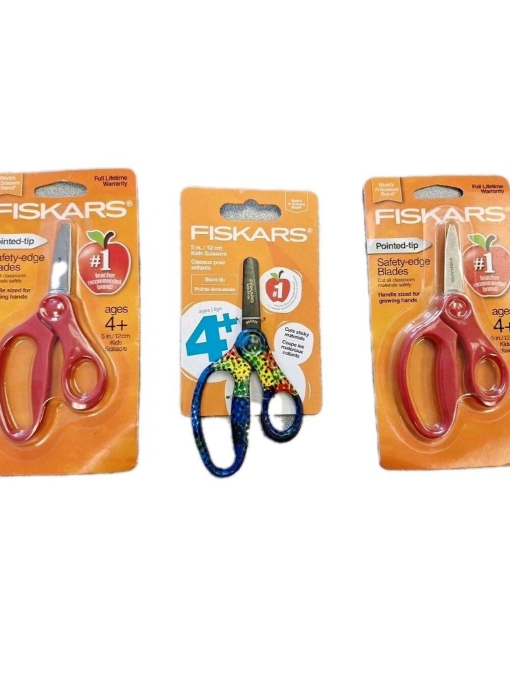 Fiskars Scissors for Kids POINTED TIP 5 Inch Safety Red And Blue Lot Of 3